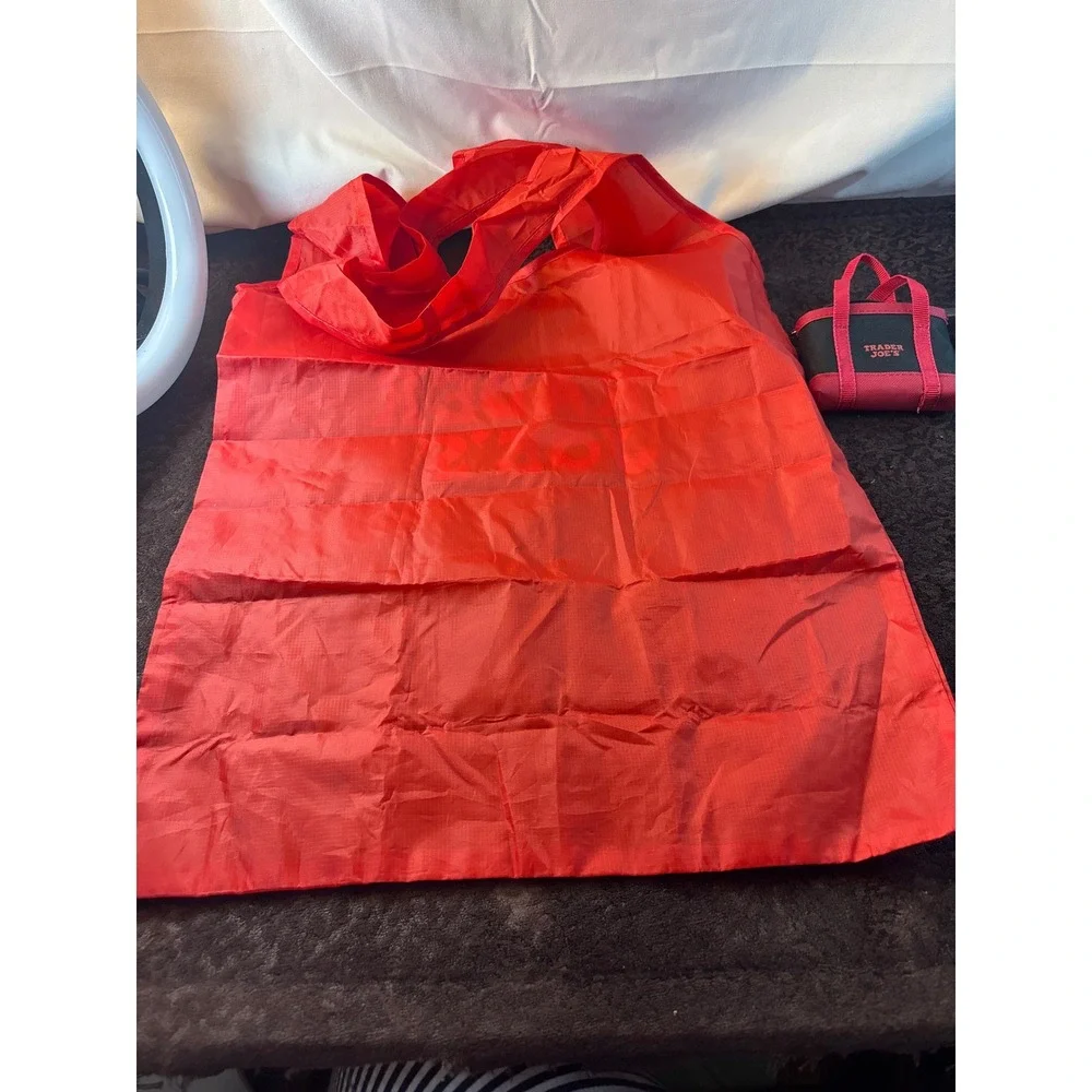 Trader Joe's Red Reusable Grocery Bag Foldable Tote with Mini Carrying Case